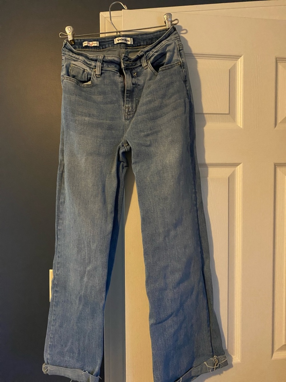 Wide leg raw hem denim